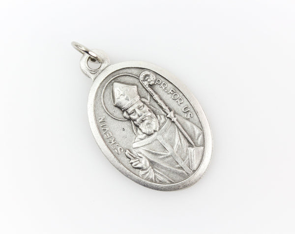 Saint Kevin of Glendalough die cast silver oval medal