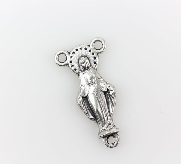 Blessed Virgin Mary Rosary Centerpiece - Silver Tone