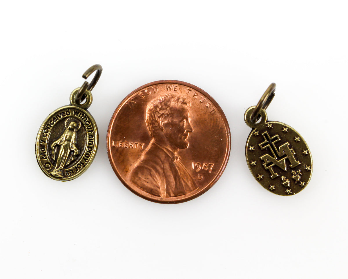 Small Miraculous Mary Medal in Antiqued Bronze Color