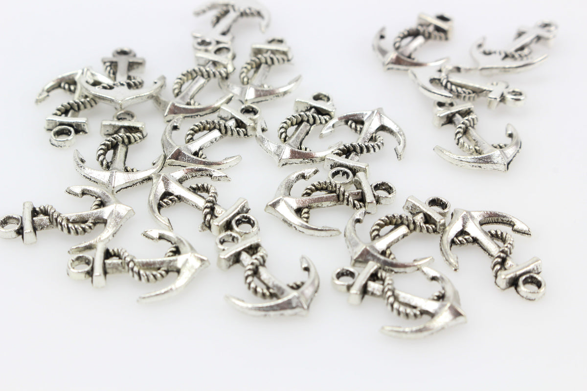 Nautical Ship Anchor Charms - Silver Tone 25pcs