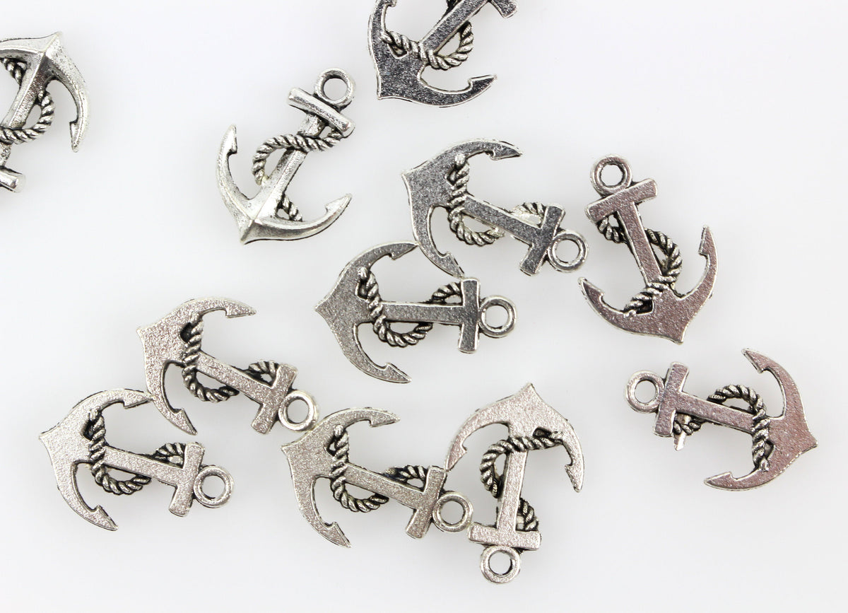 Nautical Ship Anchor Charms - Silver Tone 25pcs