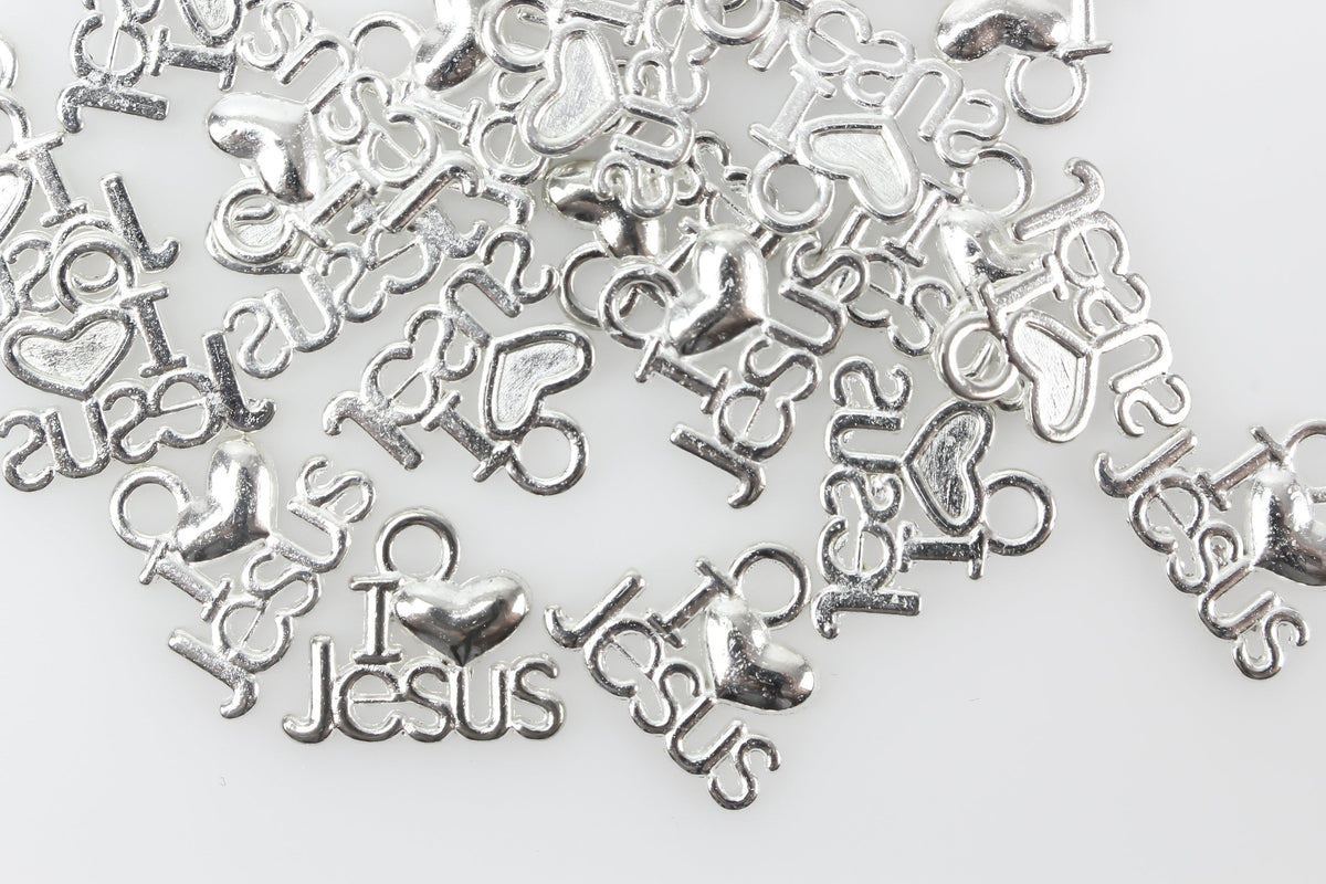 I Love Jesus Charms - Silver Tone 25pcs