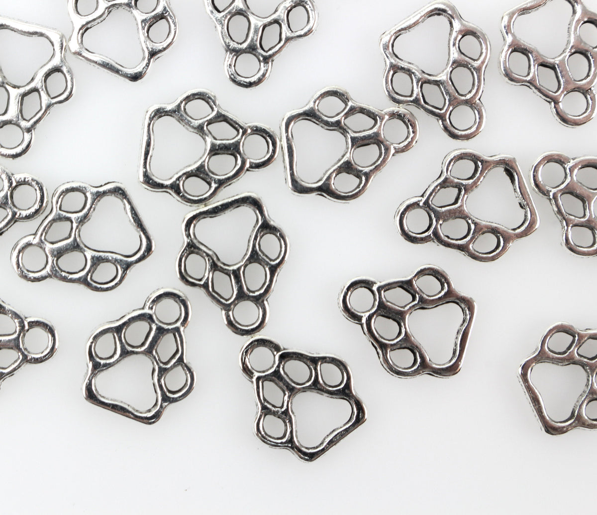 Animal Paw Print Charms - Antique Silver Tone 25pcs