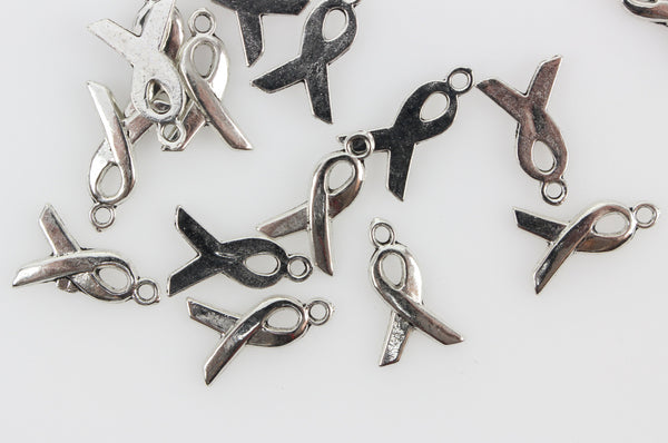 Awareness Ribbon Charms for Hope, Advocacy, Change - Silver Tone 25pcs