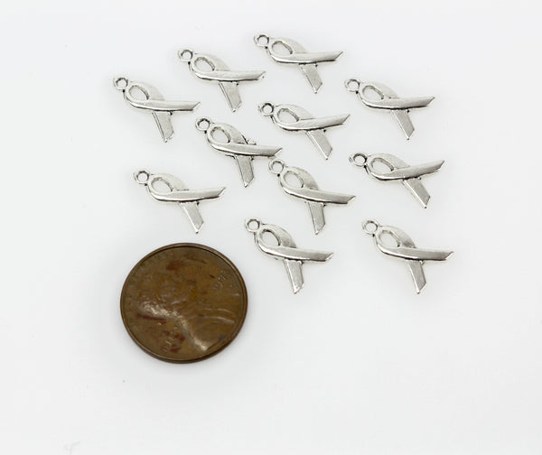 Awareness Ribbon Charms for Hope, Advocacy, Change - Silver Tone 25pcs