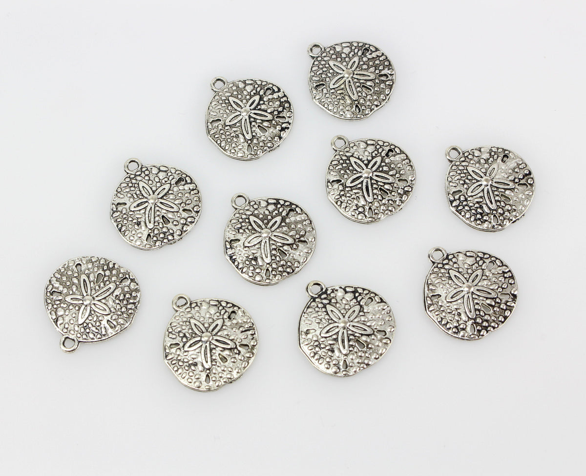 Sand Dollar Charms - Silver Tone Metal 10pcs