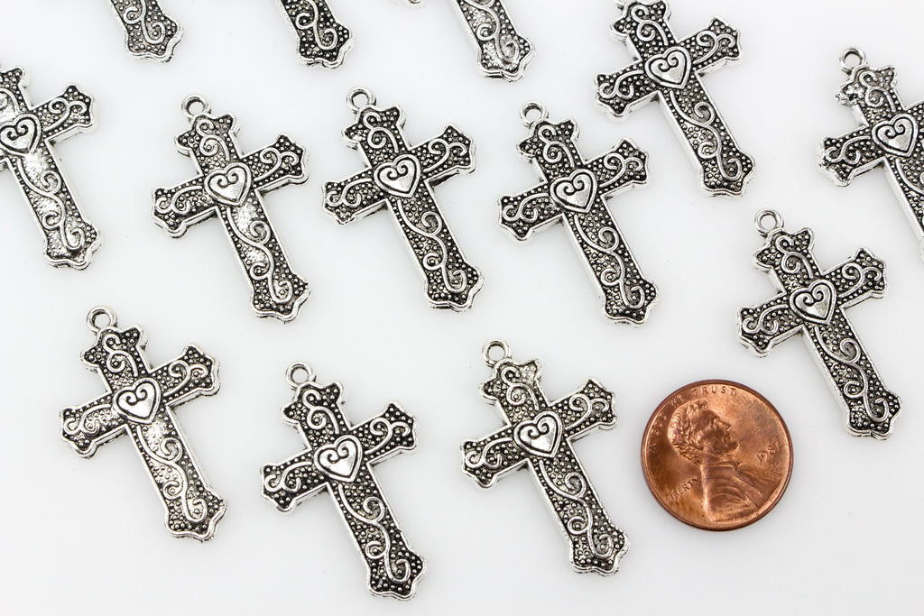 Religious Cross Heart Charms | Jewelry Making Supplies