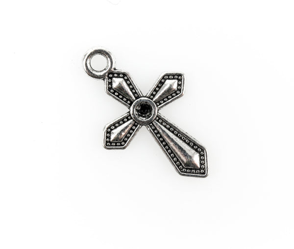 Religious Cross Charms with Optional Rhinestone Setting - Silver Tone 25pcs