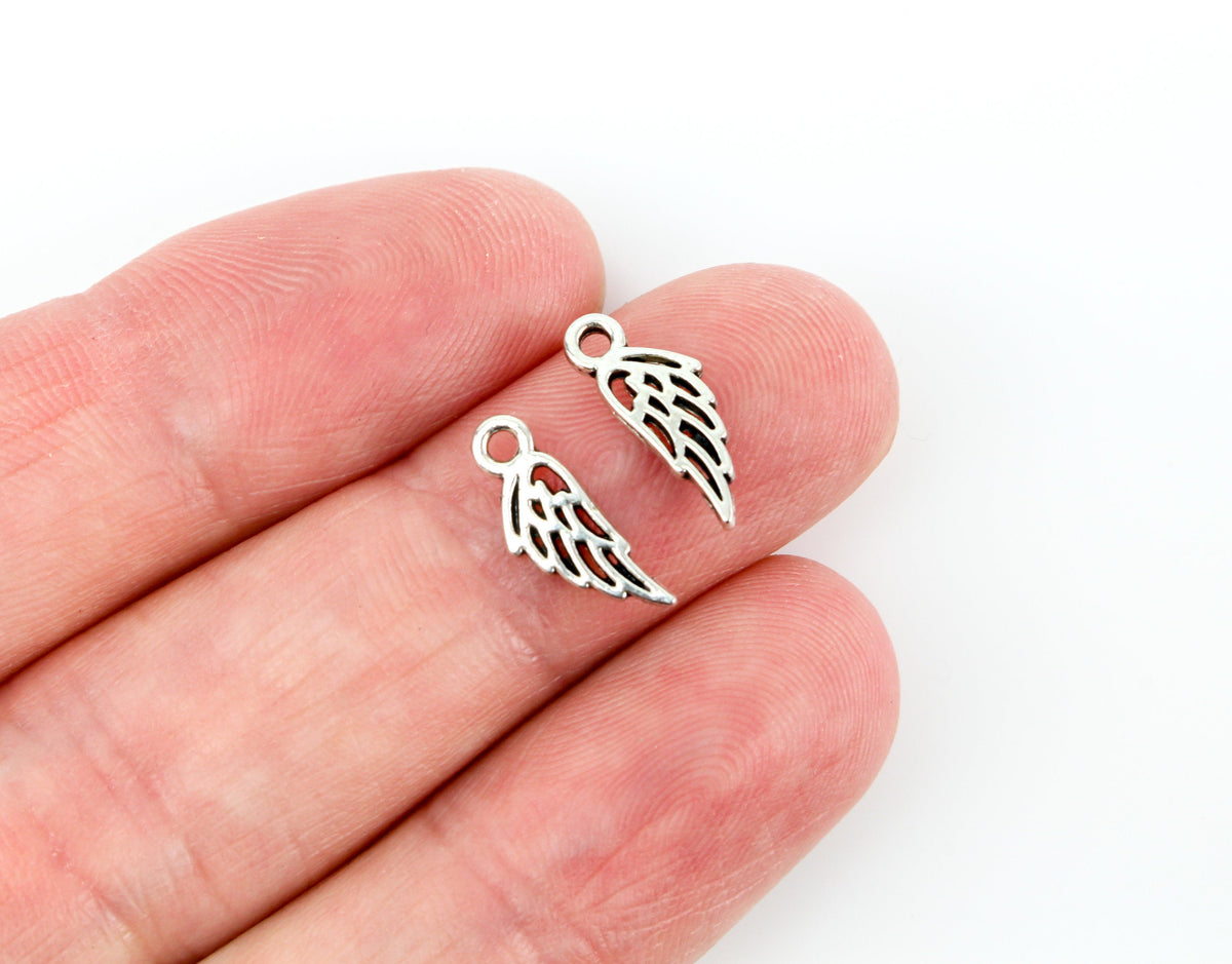 Tiny Wing Charms Double Sided - Silver Tone in Color, 50pcs