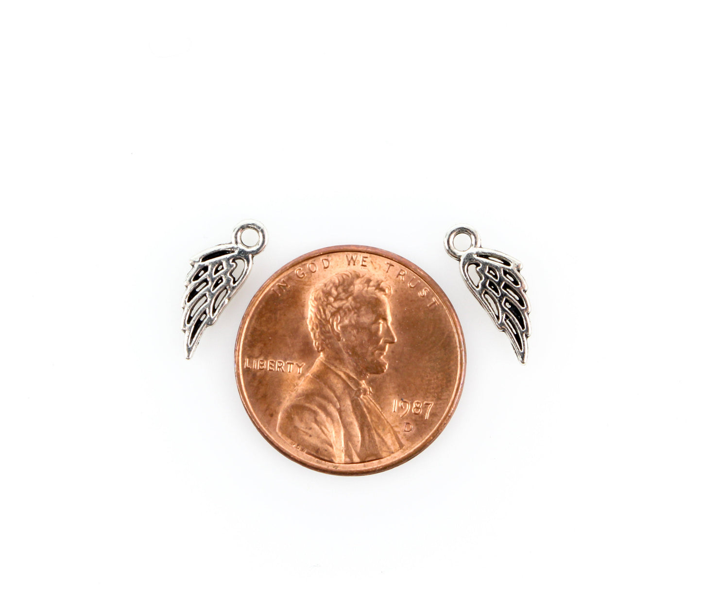 Tiny Wing Charms Double Sided - Silver Tone in Color, 50pcs
