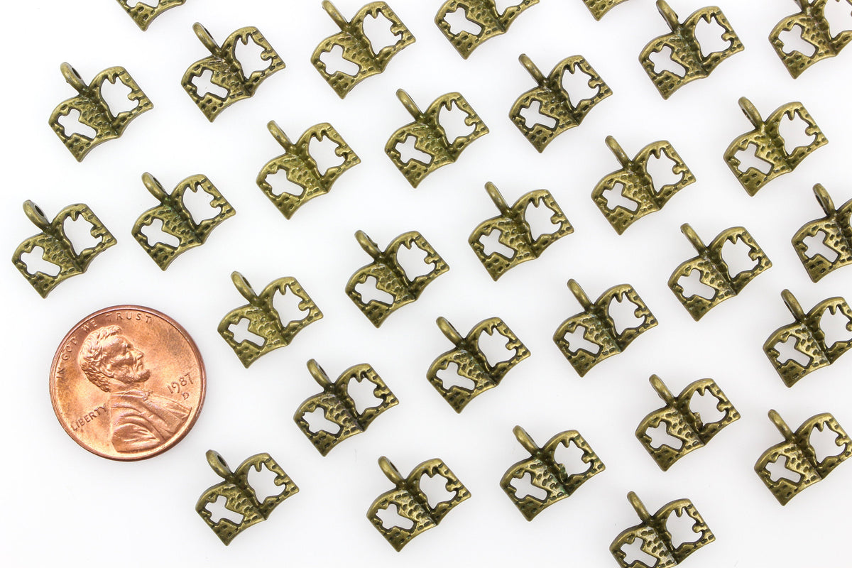 Holy Bible Charms with a Cross and Dove Cutout - Antiqued Bronze Tone 25pcs
