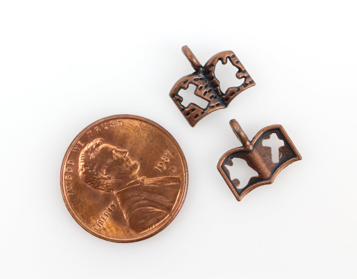 Holy Bible Charms with a Cross and Dove Cutout - Antiqued Copper 25pcs