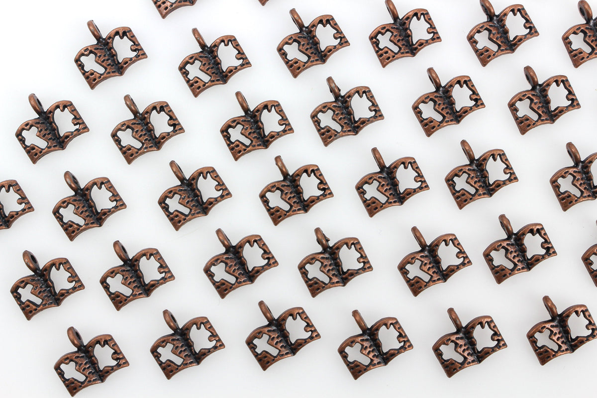 Holy Bible Charms with a Cross and Dove Cutout - Antiqued Copper 25pcs