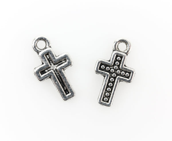 Tiny Silver Cross Charms with Dotted Design 13mmx7mm 25pcs