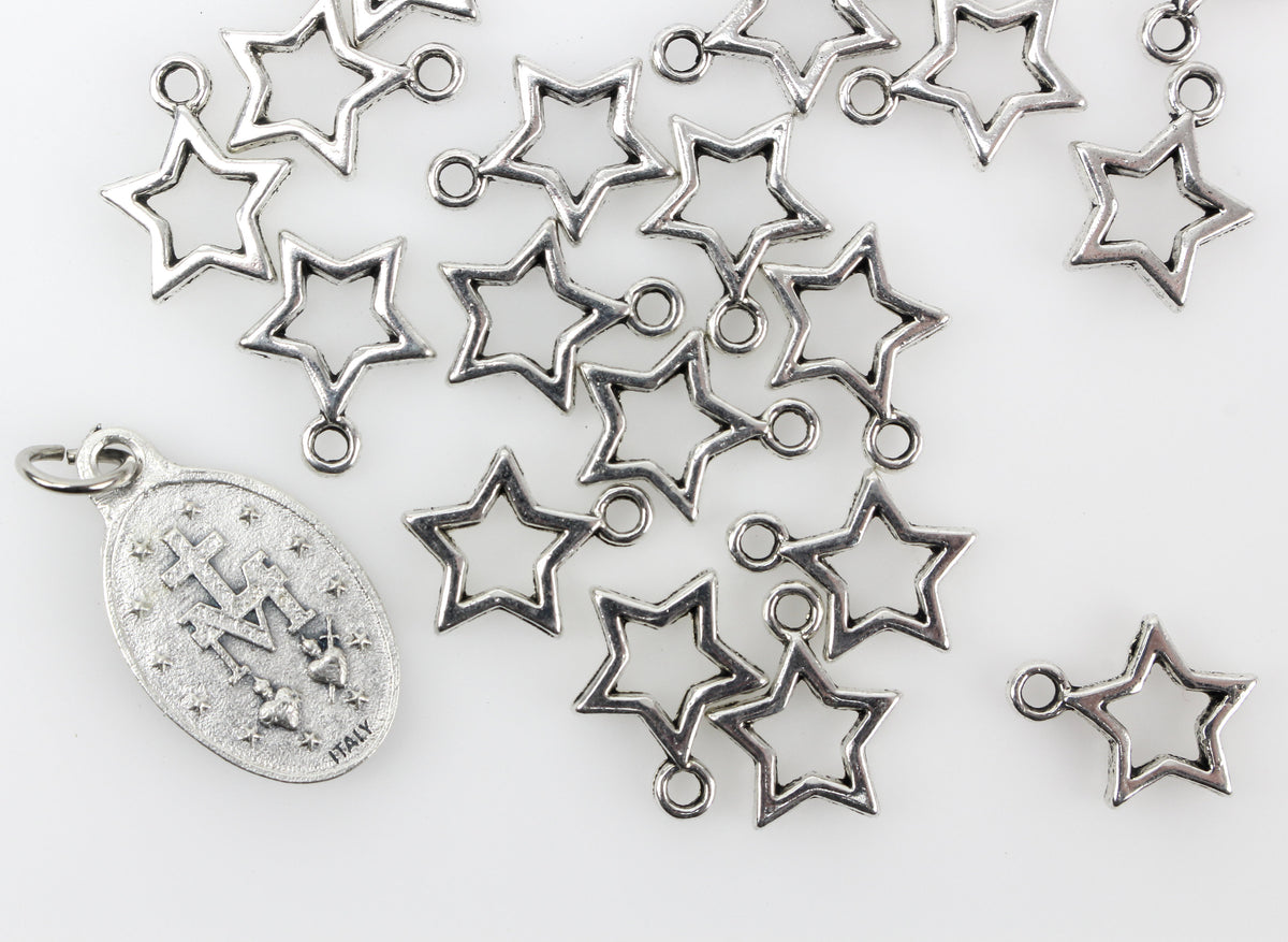 Star Charms - Silver Tone  Hollow Cutout Design - 25pcs