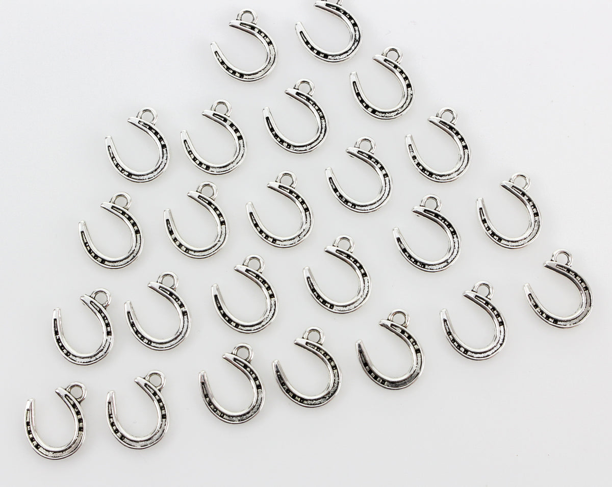 Lucky Horseshoe Charms - Silver Tone 25pcs