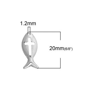 Jesus Fish Cross Charms - Christian Ichthys Symbol - Silver Tone 25pcs