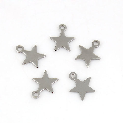 Silver Tone Star Charms Small Flat Design - Stainless Steel 25pcs