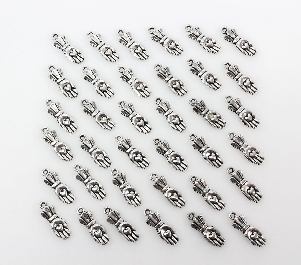 Hand Holding Heart Charms - Silver Tone 25pcs
