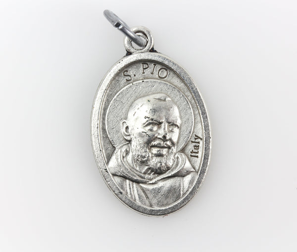 die cast silver medal depicting patron saint padre pio