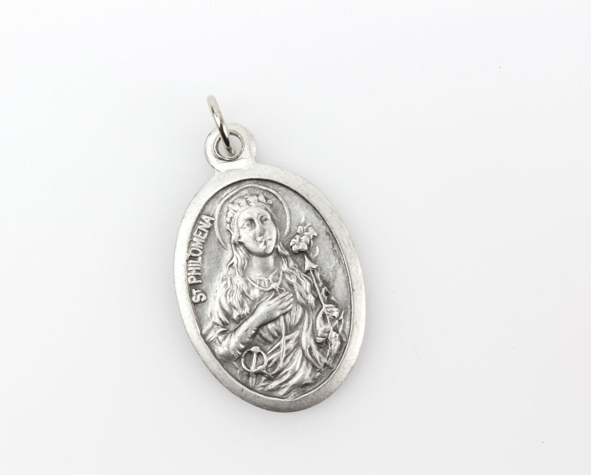 saint philomena silver tone die cast silver tone medal