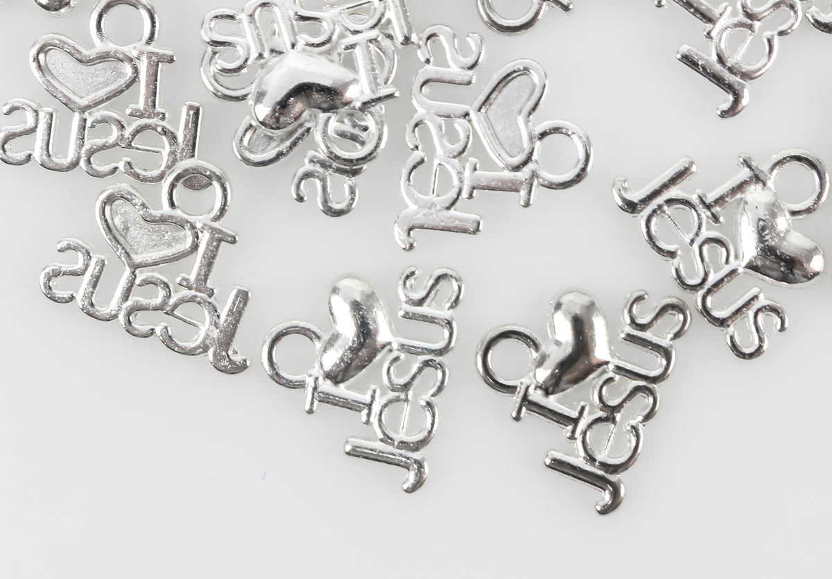 I Love Jesus Charms - Silver Tone 25pcs