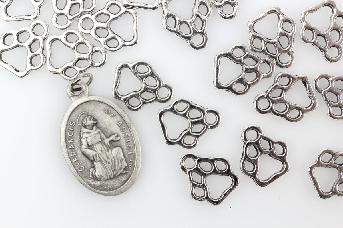 Animal Paw Print Charms - Antique Silver Tone 25pcs