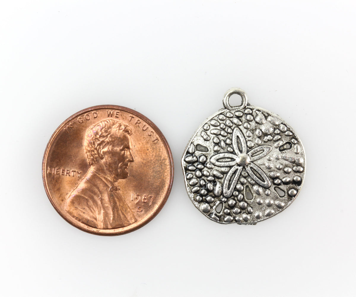 Sand Dollar Charms - Silver Tone Metal 10pcs