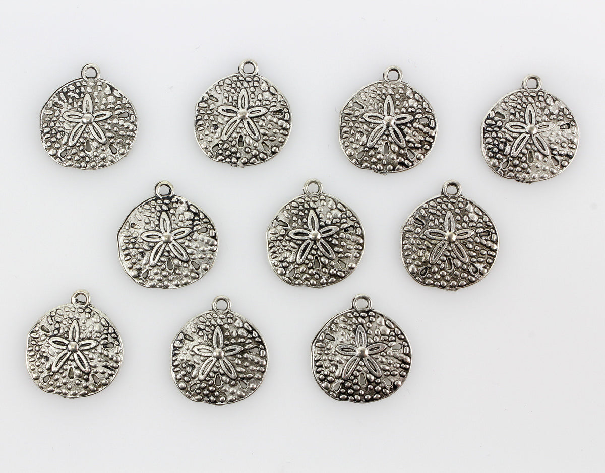 Sand Dollar Charms - Silver Tone Metal 10pcs