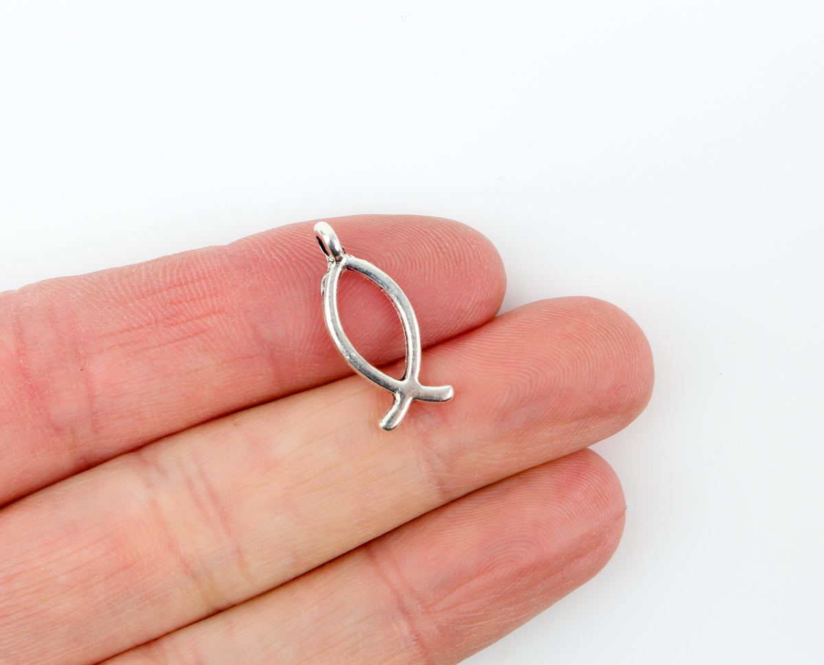 Jesus Fish Charms - Christian Ichthys Symbol - Silver Tone  25pcs