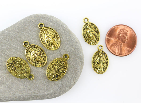 Miraculous Mary Medal Charms - Gold Tone 25pcs