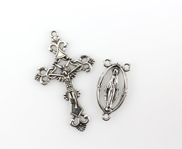 Rosary Centerpiece and Crucifix Set - Virgin Mary Center and Jesus Crucifix