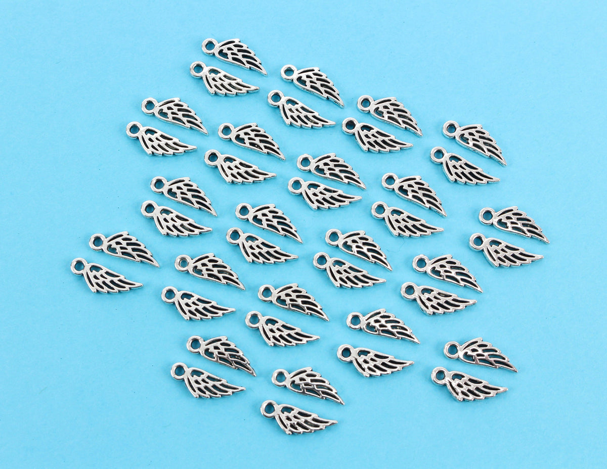 Tiny Wing Charms Double Sided - Silver Tone in Color, 50pcs