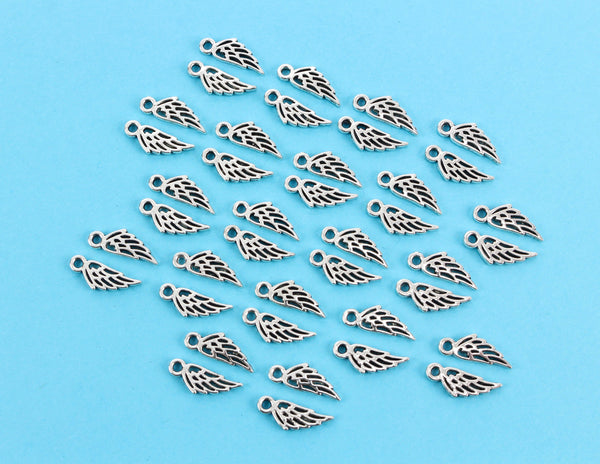 Tiny Wing Charms Double Sided - Silver Tone in Color 26pcs