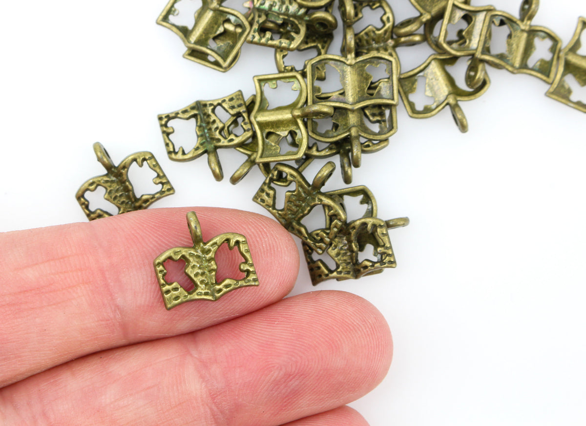 Holy Bible Charms with a Cross and Dove Cutout - Antiqued Bronze Tone 25pcs