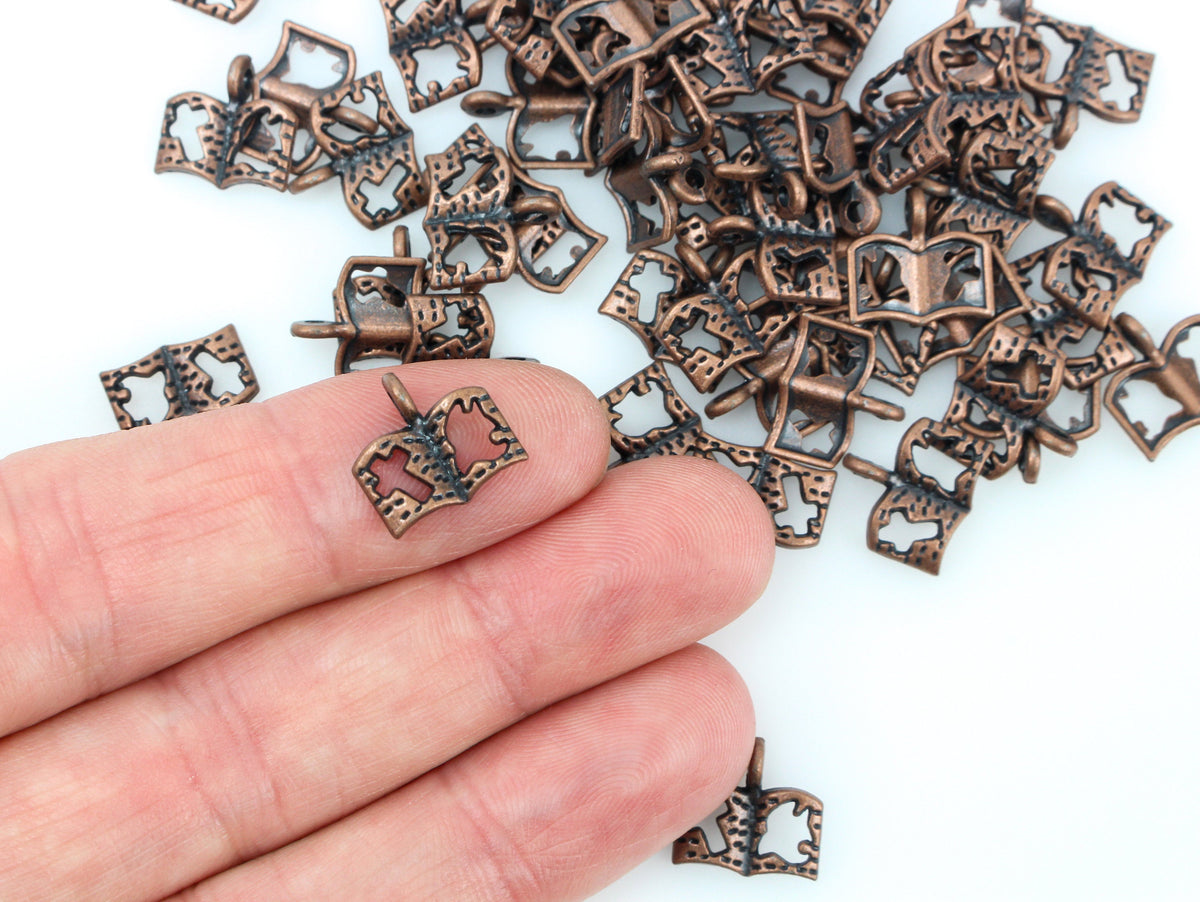 Holy Bible Charms with a Cross and Dove Cutout - Antiqued Copper 25pcs