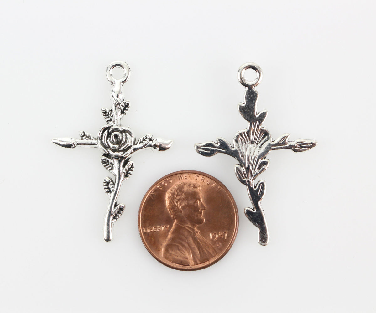 Rose Cross Charms Available in Antique Silver, Gold, Bronze 35mm x 24mm, 25pcs