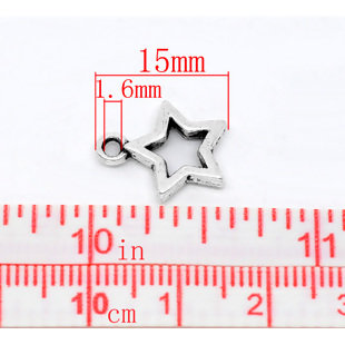 Star Charms - Silver Tone  Hollow Cutout Design - 25pcs