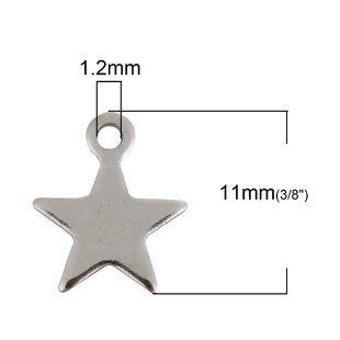 Silver Tone Star Charms Small Flat Design - Stainless Steel 25pcs