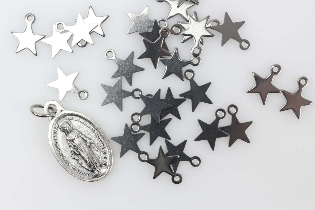 Silver Tone Star Charms Small Flat Design - Stainless Steel 25pcs
