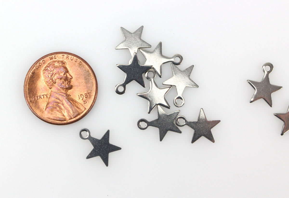 Silver Tone Star Charms Small Flat Design - Stainless Steel 25pcs