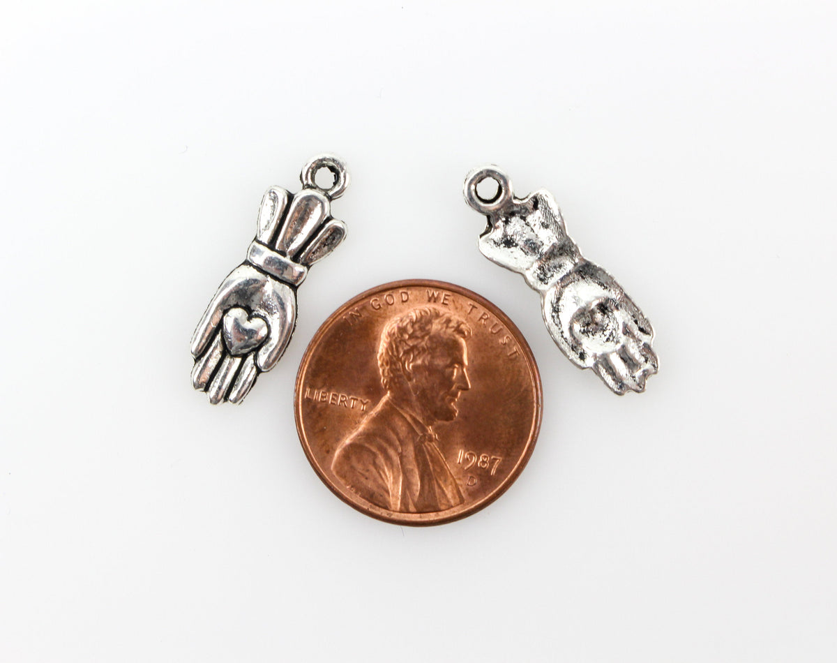 Hand Holding Heart Charms - Silver Tone 25pcs