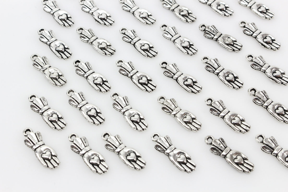 Hand Holding Heart Charms - Silver Tone 25pcs