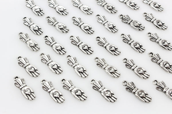Hand Holding Heart Charms - Silver Tone 25pcs