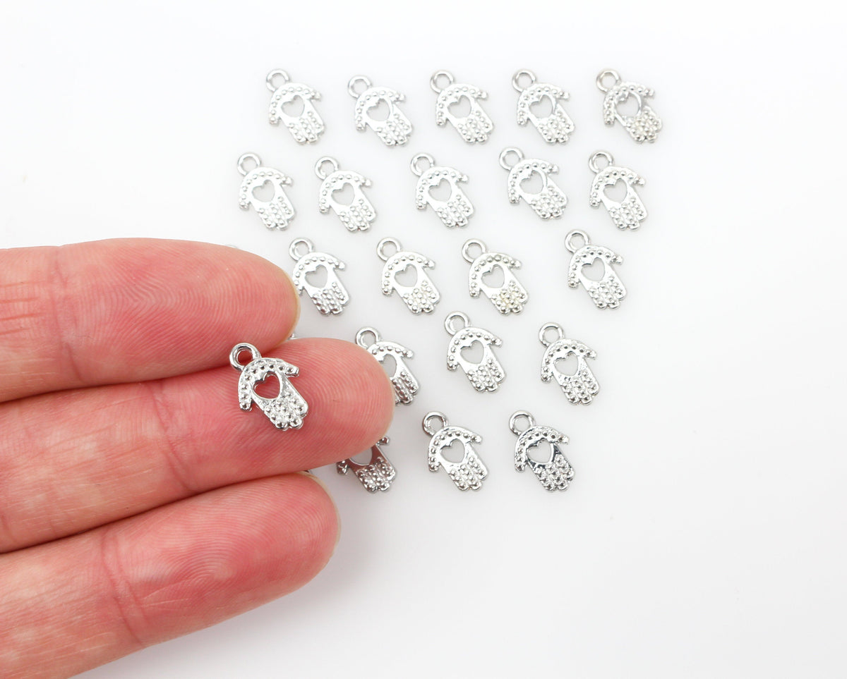 Tiny Hamsa Hand of God in Antiqued Silver Tone, 25pcs