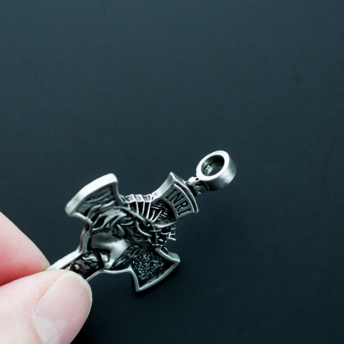 Jesus Christ Cross Pendant - Passion of Christ Crown of Thorns 2-1/8" long - Stainless Steel