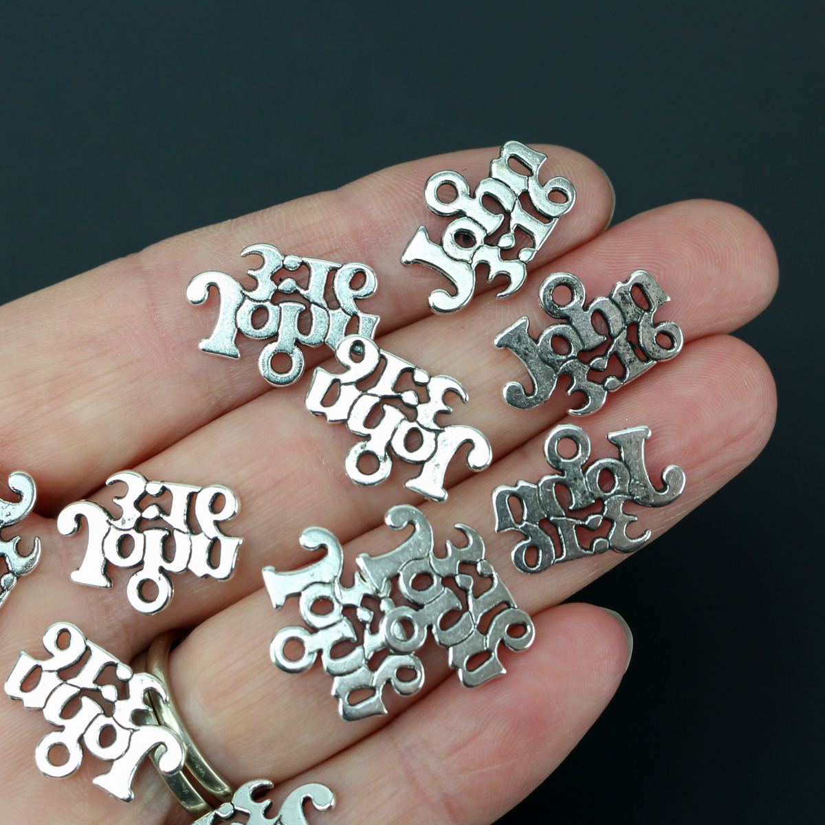 John 3:16 Charms - Antiqued Silver Color - Daily Devotional Bible Verse 25pcs