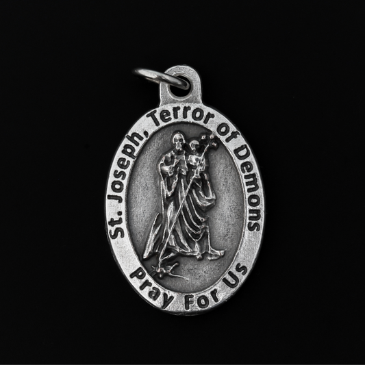 Saint Joseph, Terror of Demons medal that depicts St. Joseph as the spiritual warrior against the devil and celebrates his role in protecting us against the evil around us.