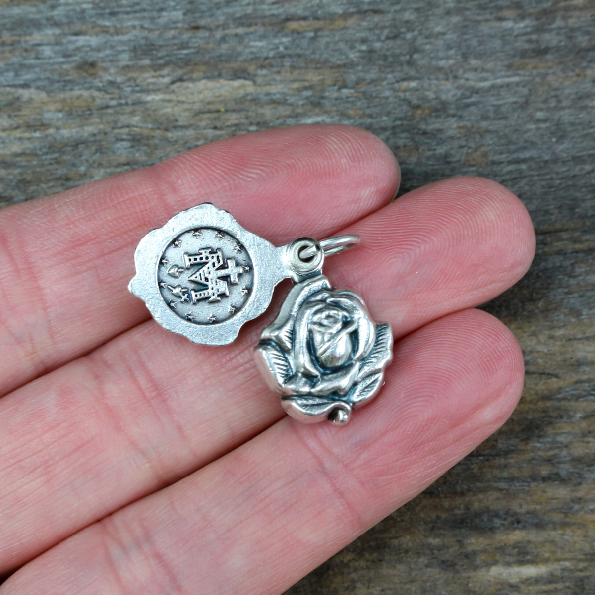 Our Lady of Grace Sliding Rose Locket Miraculous Medal