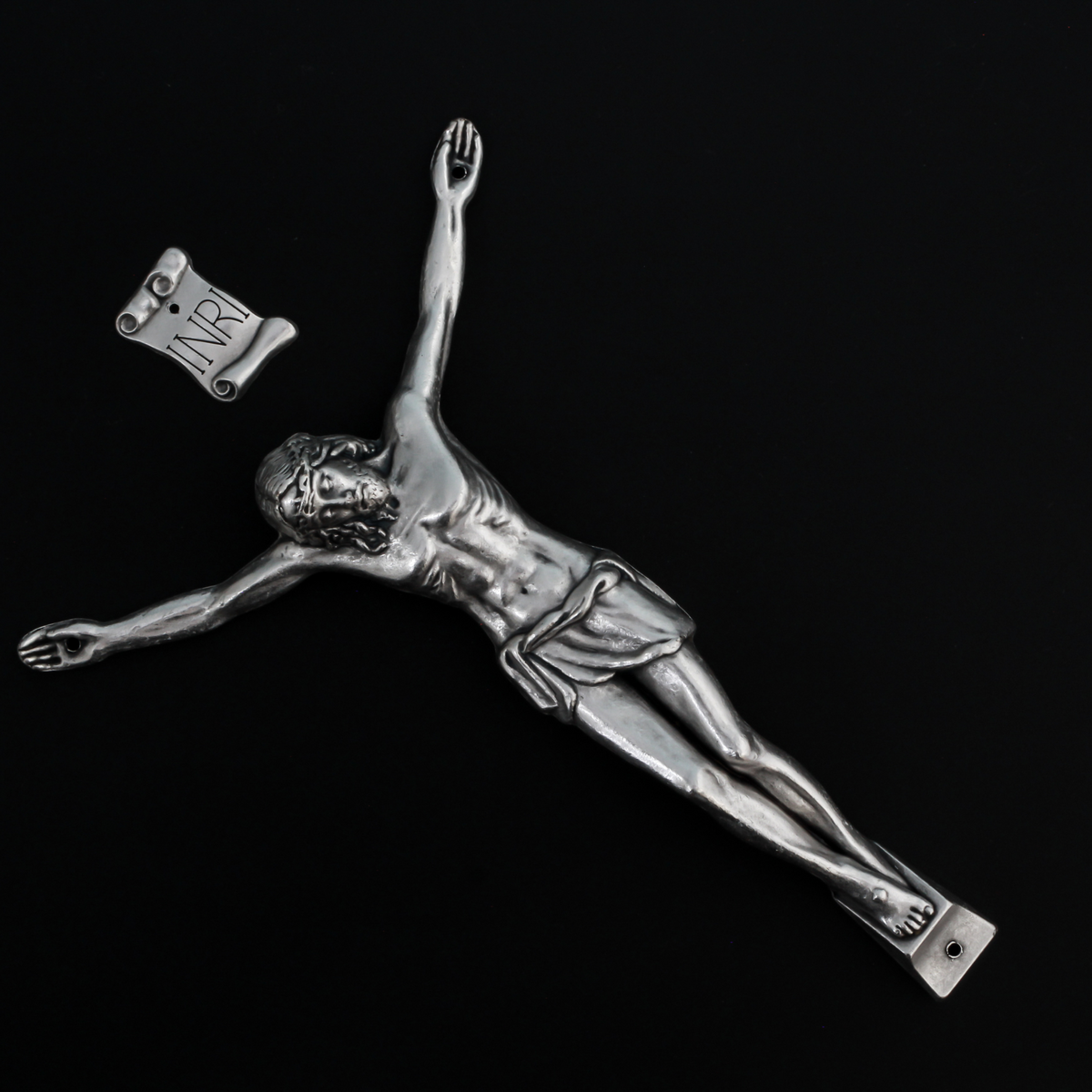 Large Silver Corpus for Crucifix - Body of Christ 5-3/8" Long w/ pre dilled 2mm holes